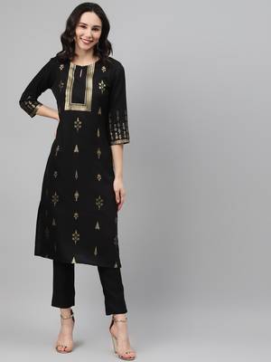 Black printed rayon kurtas-and-kurtis 1