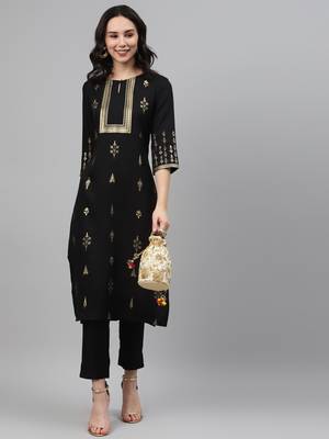 Black printed rayon kurtas-and-kurtis 5