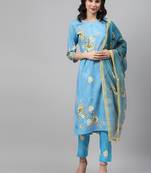 Blue printed rayon kurtas-and-kurtis