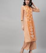 Mustard printed rayon kurtas-and-kurtis