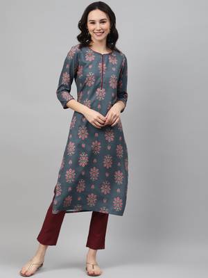 Grey printed rayon kurtas-and-kurtis 1