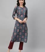Grey printed rayon kurtas-and-kurtis