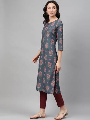Grey printed rayon kurtas-and-kurtis 2