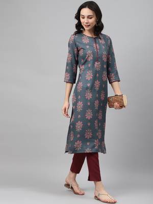 Grey printed rayon kurtas-and-kurtis 5