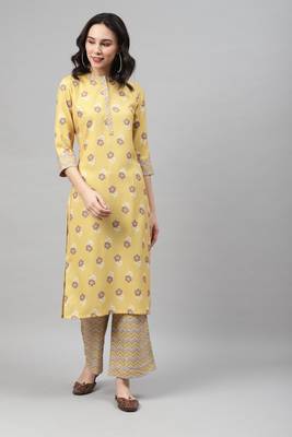 Yellow printed rayon kurtas-and-kurtis 1