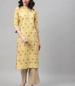 Yellow printed rayon kurtas-and-kurtis