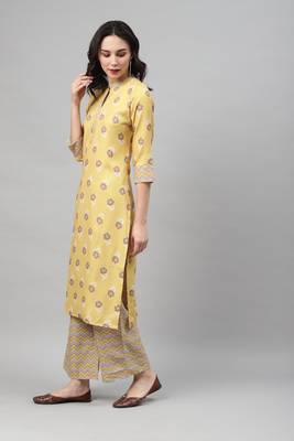Yellow printed rayon kurtas-and-kurtis 2