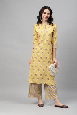 Yellow printed rayon kurtas-and-kurtis 5