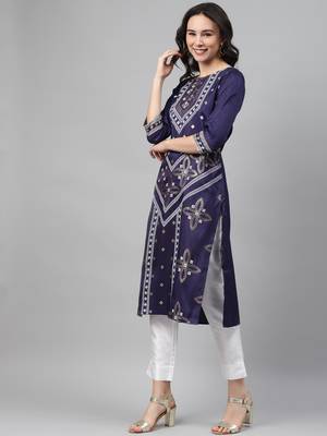Blue printed art silk kurtas-and-kurtis 2