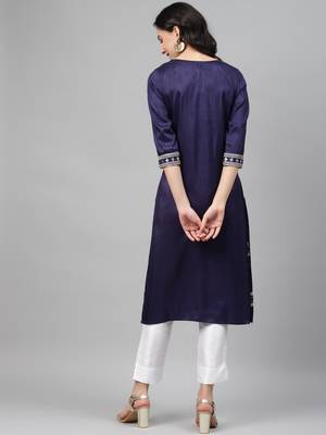 Blue printed art silk kurtas-and-kurtis 3