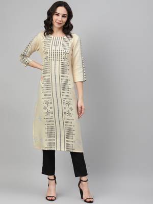 Off-white printed rayon kurtas-and-kurtis 1