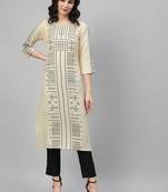 Off-white printed rayon kurtas-and-kurtis