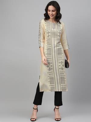 Off-white printed rayon kurtas-and-kurtis 5