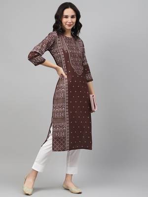 Maroon printed rayon kurtas-and-kurtis 5
