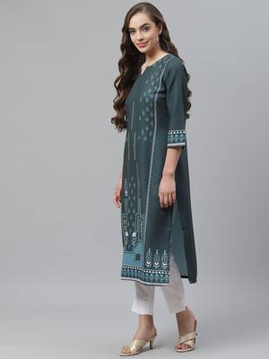 Teal printed rayon kurtas-and-kurtis 2