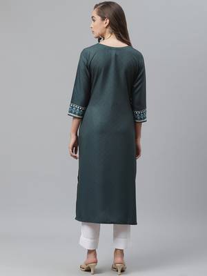 Teal printed rayon kurtas-and-kurtis 3