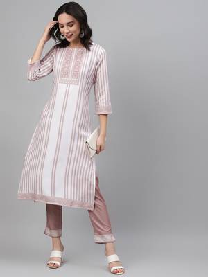 Off-white printed rayon kurtas-and-kurtis 5