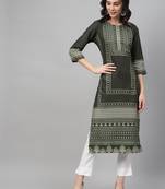 Olive printed rayon kurtas-and-kurtis