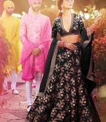 Black embroidered silk semi stitched lehenga