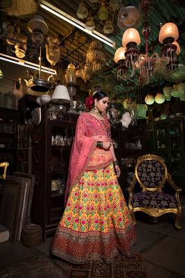 Yellow embroidered silk semi stitched lehenga 1