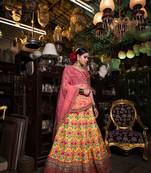 Yellow embroidered silk semi stitched lehenga