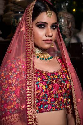 Yellow embroidered silk semi stitched lehenga 4