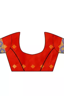 Red printed cotton silk saree with blouse