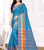 Sky blue printed cotton silk saree with blouse