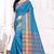 Sky blue printed cotton silk saree with blouse