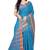 Sky blue printed cotton silk saree with blouse