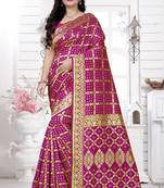 Pink printed cotton saree with blouse