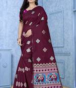 Maroon printed jacquard saree with blouse