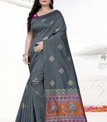 Grey printed jacquard saree with blouse
