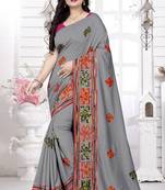 Grey embroidered georgette saree with blouse