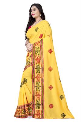 Yellow embroidered georgette saree with blouse 2