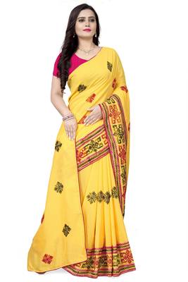 Yellow embroidered georgette saree with blouse 3