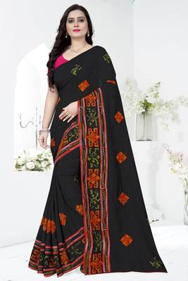 Black embroidered georgette saree with blouse 1