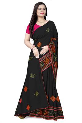 Black embroidered georgette saree with blouse 3