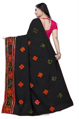 Black embroidered georgette saree with blouse 4