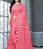 Pink embroidered chiffon saree with blouse