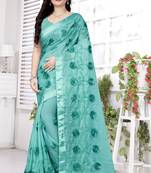Sky blue embroidered chiffon saree with blouse