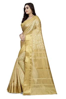 Cream embroidered cotton silk saree with blouse 2