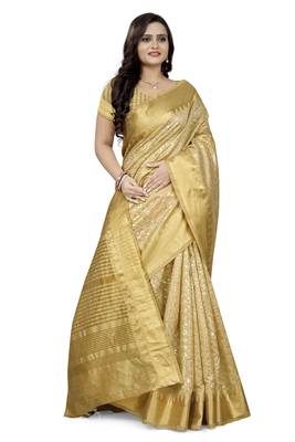 Cream embroidered cotton silk saree with blouse 3