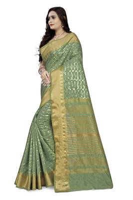 Green embroidered cotton silk saree with blouse 2