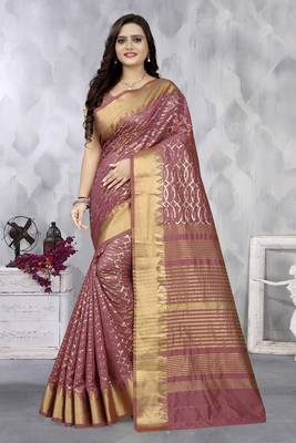 Pink embroidered cotton silk saree with blouse 1