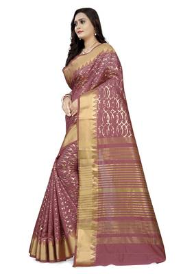Pink embroidered cotton silk saree with blouse 2