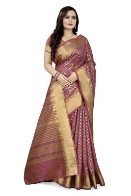 Pink embroidered cotton silk saree with blouse 3