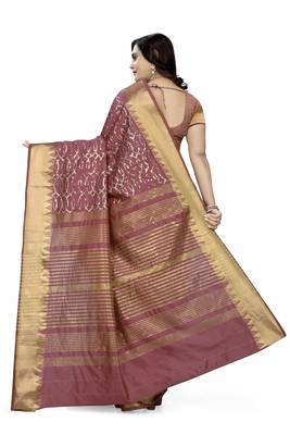 Pink embroidered cotton silk saree with blouse 4