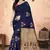 Blue printed art silk saree saree with blouse