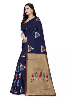 Blue printed art silk saree saree with blouse